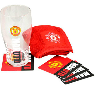 Bar set sklenice s tácky a ručníkem FC Manchester United: Wordmark (objem 470 ml)