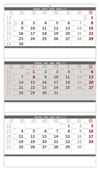 Kalendář nástěnný 2019 - Tříměsíční  skládaný šedý
