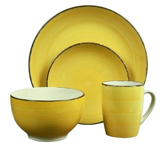 Jídelní sada talířů VALENCIA kamenina 16 ks žlutá