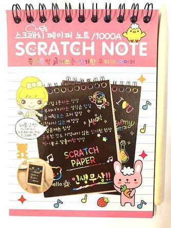 Blok škrabacích papíru, prázdé, duhové + bambusové škrabací pero