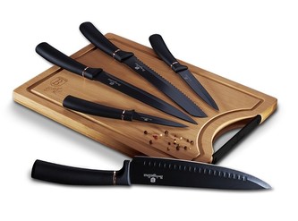 Sada nožů s nepřilnavým povrchem + prkénko 6 ks Black Rose Collection