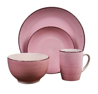 Jídelní sada talířů VALENCIA kamenina 16 ks růžová