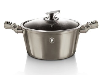 Kastrol s mramorovým povrchem a poklicí 28 cm Carbon Metallic Line BERLINGERHAUS BH-1236