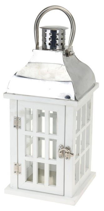 Lucerna dřevěná 39 cm bílá/nerez PROGARDEN KO-HZ1200010