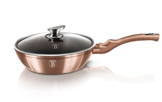 Pánev hluboká s mramorovým povrchem a poklicí 24 cm Rosegold Metallic Line BERLINGERHAUS BH-1517