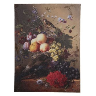 Obraz na plátně FLOWERS FRUIT AND BIRD