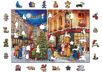 Puzzle Vianočné ulice 2v1, drevené, 505 dielikov