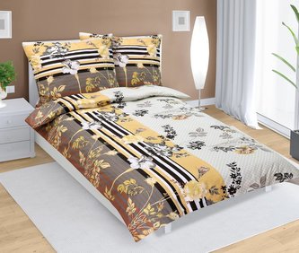 Povlečení bavlněné - šedobéžové květy - 140x220, 70x90