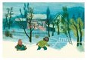 Pohlednice - Děvče na saních