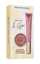 Max Factor Wake Up & Glow lesk na rty Colour Elixir Lip Cushion 9 ml + tvářenka Miracle Touch Creamy Blush 3 g 03 Soft Copper
