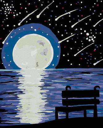 Malování podle čísel - LAVIČKA MĚSÍC A PERSEIDY - 80x100 cm, bez rámu a bez vypnutí plátna