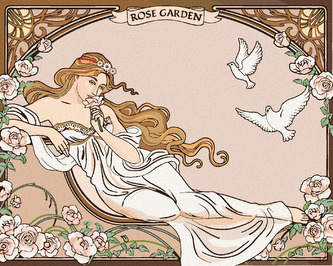 Malování podle čísel - REPRODUKCE ŽENA ZAHRADA RŮŽÍ (ALFONS MUCHA) - 80x100 cm, bez rámu a bez vypnutí plátna
