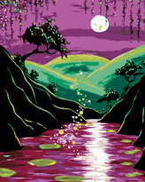 Malování podle čísel - NOČNÍ PŘÍRODA A ÚPLNĚK - 80x100 cm, vypnuté plátno na rám