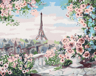 Malování podle čísel - EIFFELOVA VĚŽ Z BALKÓNU - 80x100 cm, vypnuté plátno na rám