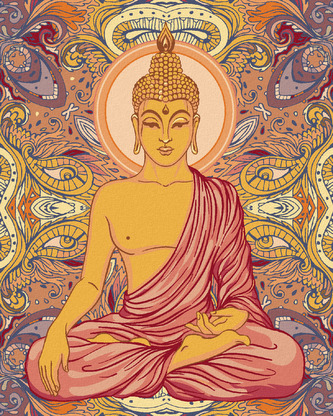 Malování podle čísel - BUDDHA A ORNAMENTY - 40x50 cm, vypnuté plátno na rám