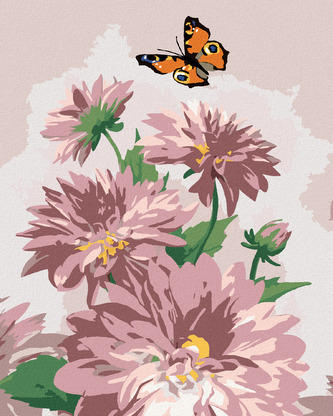 Malování podle čísel - MOTÝL A RŮŽOVÉ JIŘINY (HOWARD ROBINSON) - 80x100 cm, bez rámu a bez vypnutí plátna