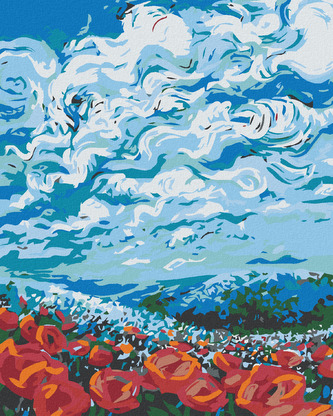 Malování podle čísel - POLE ČERVENÝCH KVÍTKŮ - 80x100 cm, bez rámu a bez vypnutí plátna