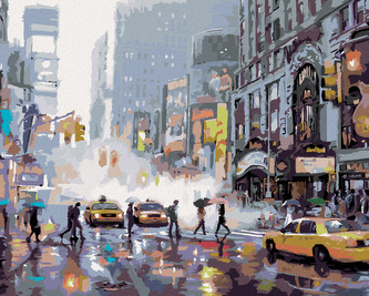 Malování podle čísel - RUŠNÁ ULICE V NEW YORKU (RICHARD MACNEIL) - 80x100 cm, bez rámu a bez vypnutí plátna