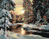 Malování podle čísel - ZÁPAD SLUNCE NAD LESEM - 80x100 cm, vypnuté plátno na rám