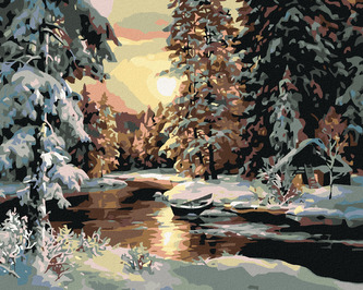 Malování podle čísel - ZÁPAD SLUNCE NAD LESEM - 80x100 cm, vypnuté plátno na rám