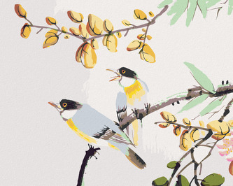 Malování podle čísel - PTÁČCI NA STROMĚ ČÍNA - 80x100 cm, bez rámu a bez vypnutí plátna