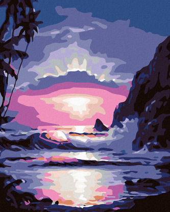 Malování podle čísel - MODRÝ ZÁPAD SLUNCE - 40x50 cm, bez rámu a bez vypnutí plátna