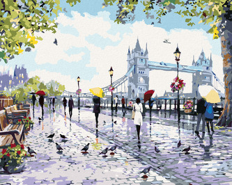 Malování podle čísel -  LIDÉ U TOWER BRIDGE (RICHARD MACNEIL) - 80x100 cm, bez rámu a bez vypnutí plátna