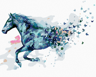 Malování podle čísel - ABSTRAKTNÍ KŮŇ MODRÝ - 80x100 cm, bez rámu a bez vypnutí plátna