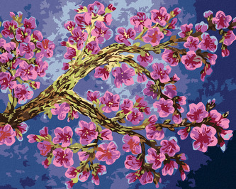Malování podle čísel - KVETOUCÍ VĚTEV SAKURY - 80x100 cm, bez rámu a bez vypnutí plátna