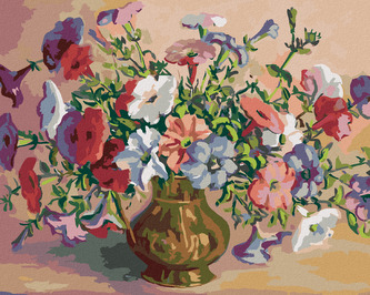 Malování podle čísel - BOHATÁ KYTICE VE ZLATÉ VÁZE - 80x100 cm, bez rámu a bez vypnutí plátna