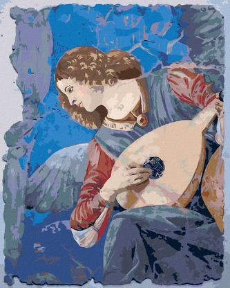 Malování podle čísel - ANDĚL HRAJÍCÍ NA LOUTNU (MELOZZO DA FORLI) - 40x50 cm, bez rámu a bez vypnutí plátna