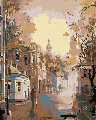 Malování podle čísel - RANNÍ KLIDNÉ MĚSTEČKO - 80x100 cm, bez rámu a bez vypnutí plátna