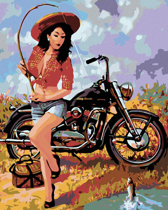 Malování podle čísel - RYBÁŘKA S MOTORKOU - 80x100 cm, vypnuté plátno na rám
