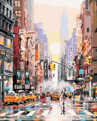 Malování podle čísel - ULICE V NEW YORKU A ŽLUTÉ TAXÍKY (RICHARD MACNEIL) - 80x100 cm, bez rámu a bez vypnutí plátna