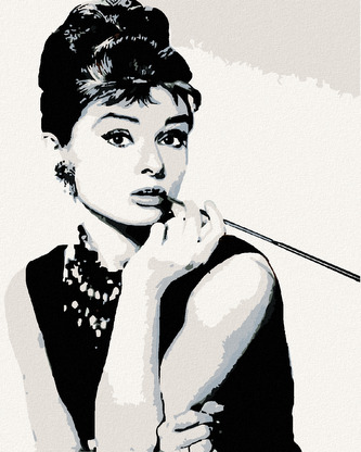 Malování podle čísel - AUDREY HEPBURN ČERNOBÍLÁ - 80x100 cm, bez rámu a bez vypnutí plátna