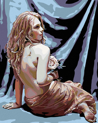 Malování podle čísel - SEDÍCÍ ŽENA S RŮŽÍ - 80x100 cm, vypnuté plátno na rám
