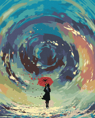 Malování podle čísel - ŽENA S DEŠTNÍKEM A VODNÍ VÍR - 40x50 cm, bez rámu a bez vypnutí plátna