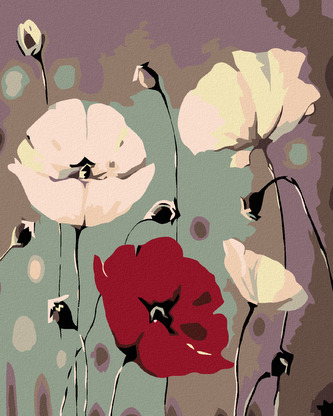 Malování podle čísel - BÍLÉ VLČÍ MÁKY S JEDNÍM ČERVENÝM - 80x100 cm, vypnuté plátno na rám