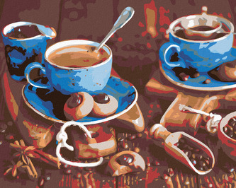 Malování podle čísel - MODRÉ ŠÁLKY KÁVY I. - 80x100 cm, vypnuté plátno na rám