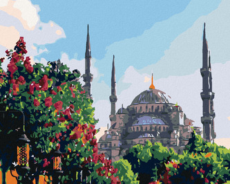 Malování podle čísel - KRÁSNÁ STAVBA V KVĚTINOVÉ ZAHRADĚ - 80x100 cm, bez rámu a bez vypnutí plátna