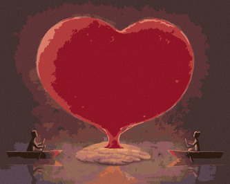 Malování podle čísel - SRDCE A PÁR NA LOĎKÁCH - 40x50 cm, bez rámu a bez vypnutí plátna