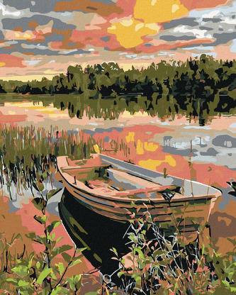 Malování podle čísel - LOĎKA V RÁKOSÍ - 80x100 cm, vypnuté plátno na rám