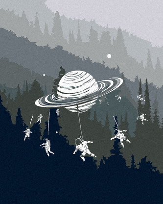 Malování podle čísel - PLANETA S KOSMONAUTY - 80x100 cm, vypnuté plátno na rám Malování podle čísel - PLANETA S KOSMONAUTY - 80x100 cm, vypnuté plátno na rám