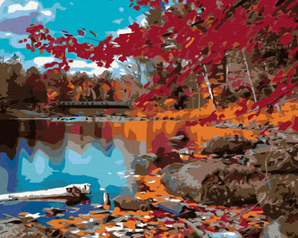 Malování podle čísel - ČERVENÝ PODZIM - 80x100 cm, vypnuté plátno na rám