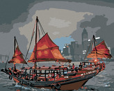 Malování podle čísel - KORÁB U MĚSTA - 80x100 cm, vypnuté plátno na rám