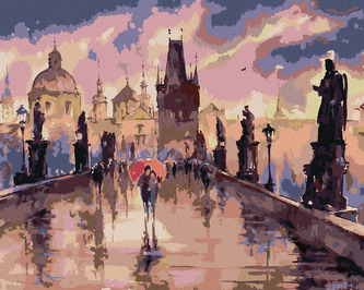 Malování podle čísel - KARLŮV MOST V DEŠTI - 80x100 cm, bez rámu a bez vypnutí plátna