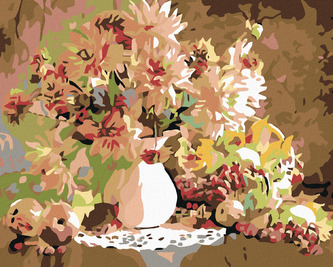 Malování podle čísel - BOHATÁ KYTICE V BÍLÉ VÁZE - 80x100 cm, vypnuté plátno na rám