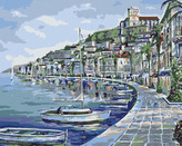 Malování podle čísel - MĚSTEČKO NA POBŘEŽÍ - 80x100 cm, vypnuté plátno na rám