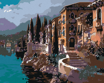 Malování podle čísel - PŘÍMOŘSKÝ DOMEK - 40x50 cm, vypnuté plátno na rám