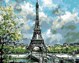 Malování podle čísel - EIFFELOVKA S JARNÍMI STROMY - 80x100 cm, vypnuté plátno na rám